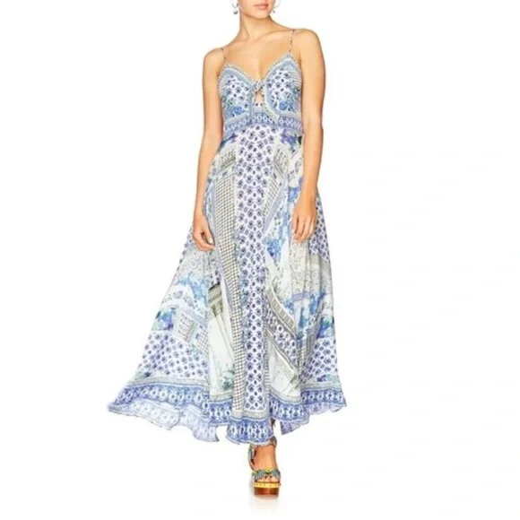 Camilla Salvador Summer Long Silk Maxi Dress‎ With Tie Front Size Small - Picture 16 of 16